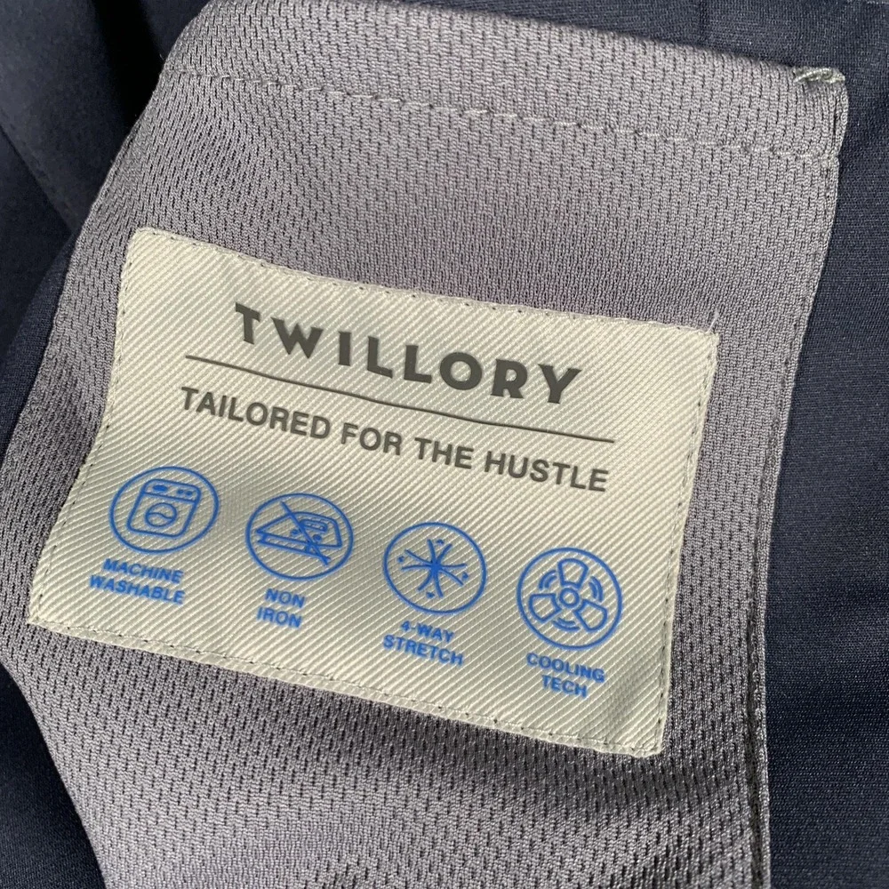 Twillory Blazer Mens 38S Blue Stretch 2 Button Suit Jacket Machine Washable